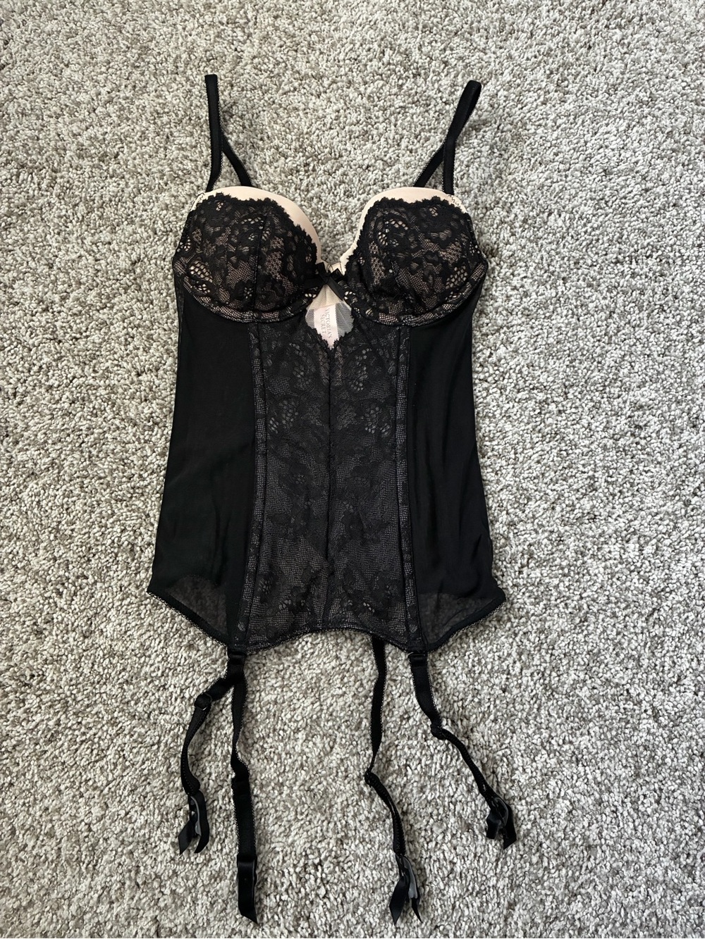 Victoria's Secret Black Lace Bustier with Garter Straps